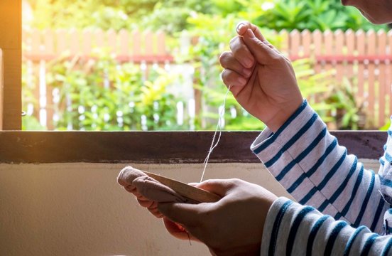 Woman Hands Woriking On Pattern Stitching At Home