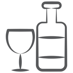 
Wine bottle with glass, doodle icon of alcoholic beverage
