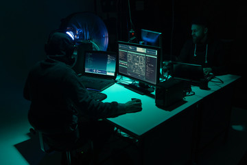 Internet fraud, darknet, data thiefs, cybercrime concept. Hacker attack on government server....