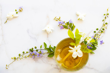 herbal healthy drinks cold chrysanthemum tea local flora of asia with flower jasmine in summer...