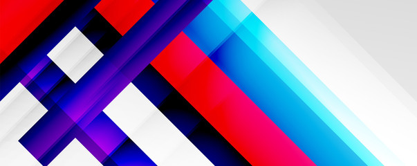 Geometric abstract backgrounds with shadow lines, modern forms, rectangles, squares and fluid gradients. Bright colorful stripes cool backdrops