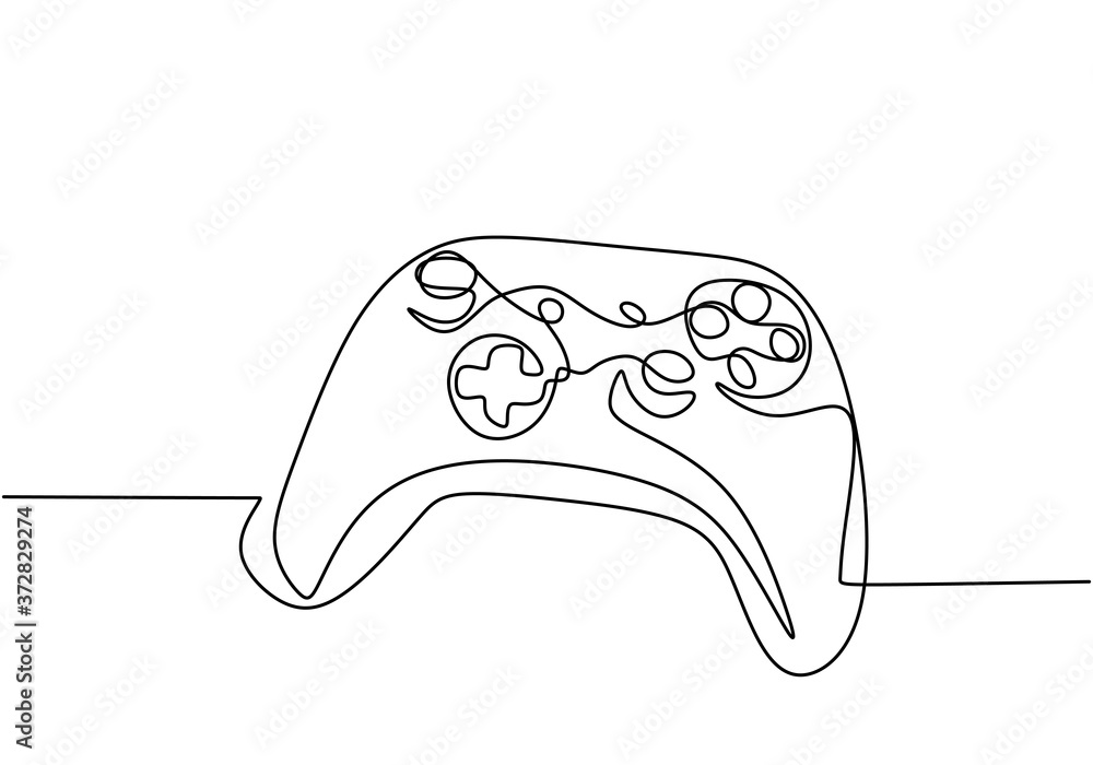 Poster one continuous line drawing of joystick. a game stick to play the game minimalism hand-draw isolated
