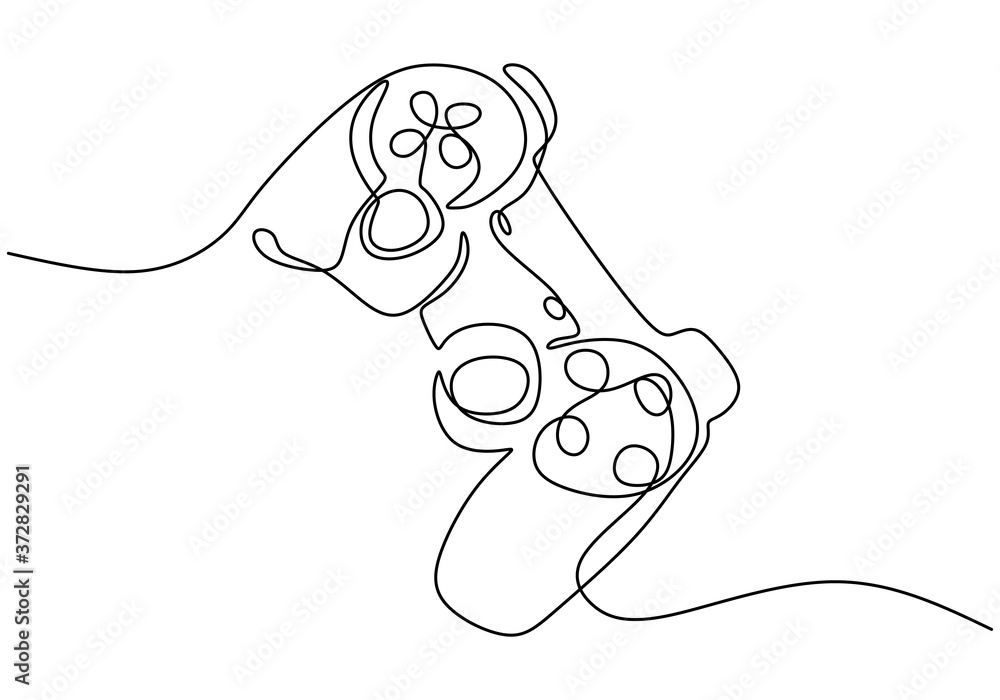 Poster one continuous line drawing of joystick. a game stick to play the game minimalism hand-draw isolated