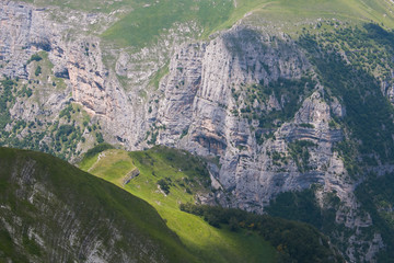 Fototapeta na wymiar Panoramic view from mount Sibilla in the national park of monti Sibillini, Marche, Italy