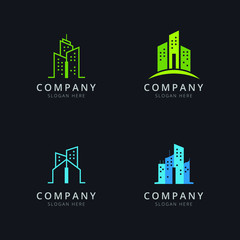 Fototapeta premium Initial I logo with building elements in green and blue color