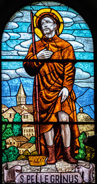 coloured stained glass of Saint Peregrine
