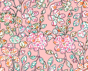 Fototapeta premium Tiny Floral Textured Flowers Seamless Pattern Trendy Fashion Colors Perfect For Interior and Fabric Print Wrapping Paper Sweet Ditsy Florals Inside Branches