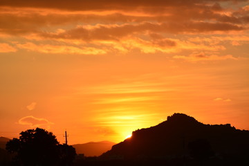 orange sunset over the mountains
