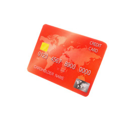 Red plastic credit card isolated on white