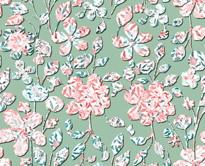 Tiny Floral Textured Flowers Seamless Pattern Trendy Fashion Colors Perfect For Interior and Fabric Print Wrapping Paper Sweet Ditsy Florals Inside Branches