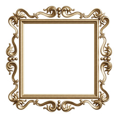 Classic golden frame with ornament decor isolated on white background