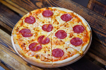 pizza, food, cheese, italian, isolated, pepperoni, tomato, dinner, salami, white, baked, meal, crust, ham, mozzarella, snack, lunch, sausage, tasty, sauce, delicious, pepper, fast, dough, meat