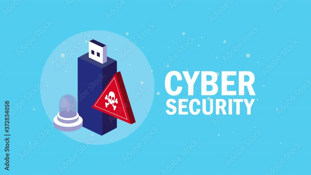 Poster cyber security animation with usb memory and alarm light