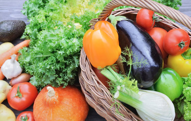  various  and colorful vegetables in a basket