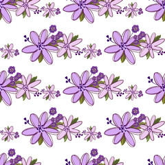 Simple cute floral bouquet vector pattern with small and medium flowers and leaves.