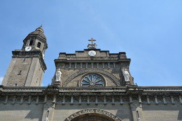 Manila cathedral church facade at Intramuros in Manila, Philippines