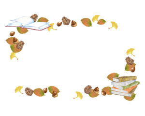 本と落ち葉のフレーム