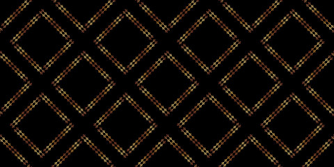 Abstract shapes geometric pattern with lines. Simple graphic print. A seamless vector background. Dark and gold texture.