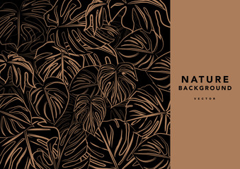 Branding template tropical plant leaf pattern background, for spa resort luxury hotel, logo banner voucher, fabric pattern, organic texture. vector illustration.