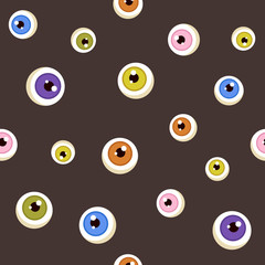 Creepy seamless pattern with eyes on a dark background for halloween. Stock illustartion for web and print, background, wallpaper, textile, scrapbooking, wrapping paper