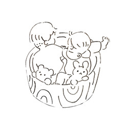 兄弟で遊ぶ後ろ姿のペン画