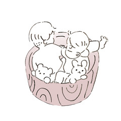 兄弟で遊ぶ後ろ姿のイラスト