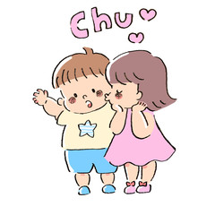 ほっぺにチューをする子供のイラスト