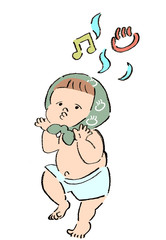 ひょうたん踊りをする子供のカットイラスト