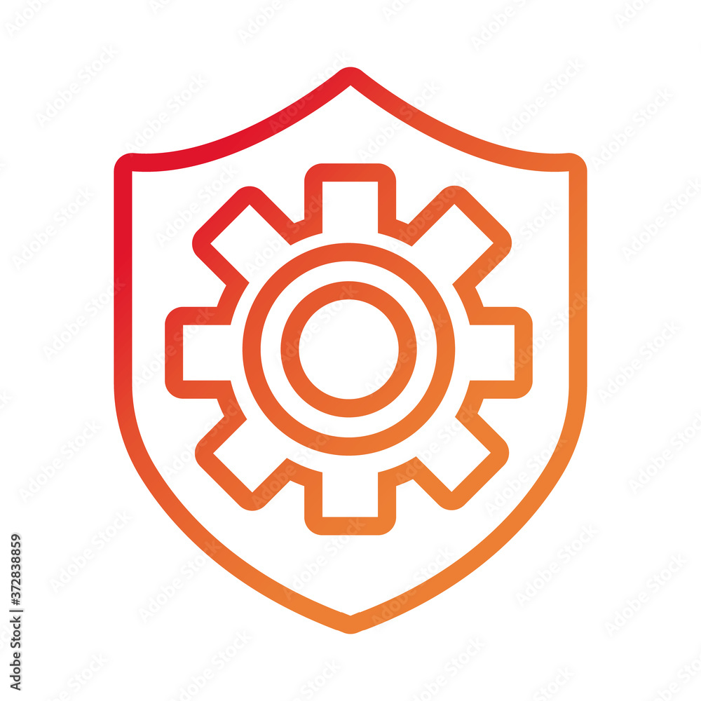 Poster shield secure with gear gradient style icon