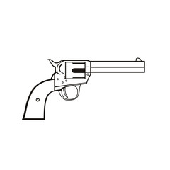 Colt Single Action Revolver or Wheel Gun Handgun Side View Stencil Black and White Retro