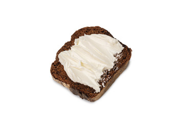 Brown bread and cheese isolated on white background.