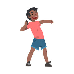 African American Boy Throwing Stones, Bad Child Behavior Cartoon Style Vector Illustration on White Background