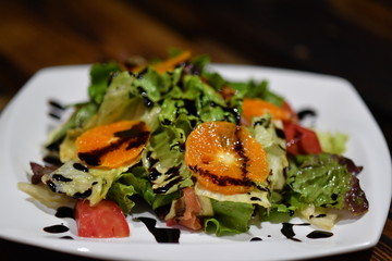 food, salad, plate, meal, dinner, dish, vegetable, appetizer, fish, cuisine, healthy, seafood, delicious, gourmet, fresh, cheese, green, restaurant, tomato, lunch, diet, white, lettuce, salmon, meat