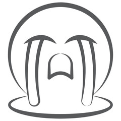 
Doodle line icon of crying emoji, sad smile expression  
