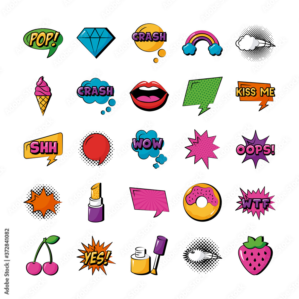 Poster bundle of twenty five pop art set collection icons