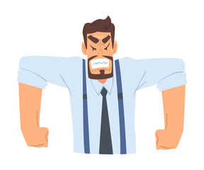 Angry Aggressive Businessman, Funny Office Worker Character in Formal Style Clothes, Business Avatar Cartoon Style Vector Illustration