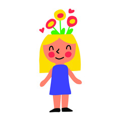 Mental health concept. Happy girl.  Hand drawn illustration on white background.