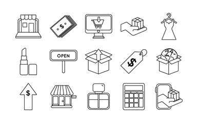 bundle of fifteen shopping set icons