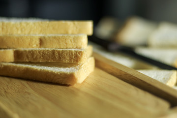 Closeup slided white bread from wheat