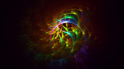 3D rendering abstract multicolor fractal light background