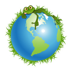 Illustration of a Green Frog on a Globe