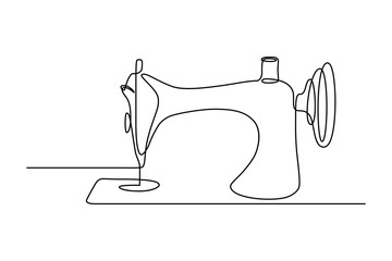 Sewing machine in continuous line art drawing style. Old style sewing-machine minimalist black linear sketch isolated on white background. Vector illustration