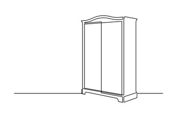 Wardrobe in continuous line art drawing style. Classical style free-standing closet for storing clothes minimalist black linear sketch isolated on white background. Vector illustration