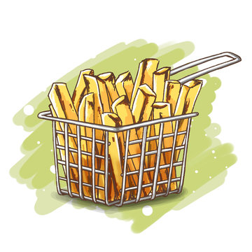 French fries in a basket Stock Vector | Adobe Stock
