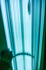 Solarium - tanning bed with closed lid and all lights on