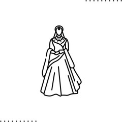 Bridal heritage and traditional outfit, Indian wedding dress vector icon in outline