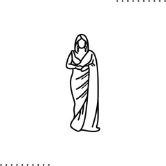 Bridal heritage and traditional outfit, Indian wedding dress vector icon in outline