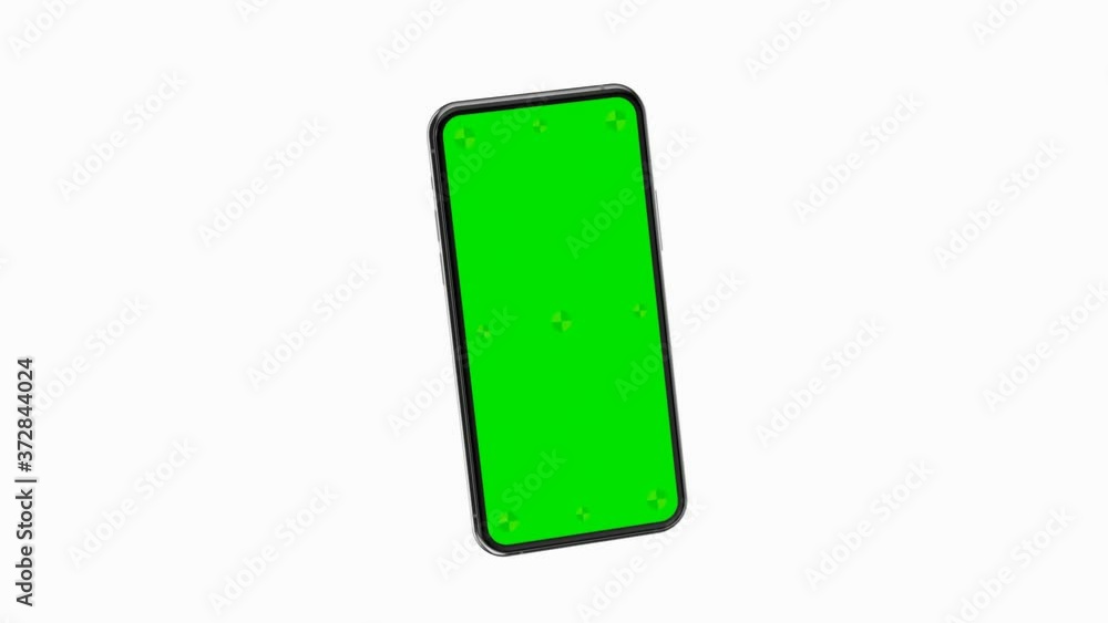Poster smartphone blank green screen with indicators flies in with rotate into the frame. luma matte includ
