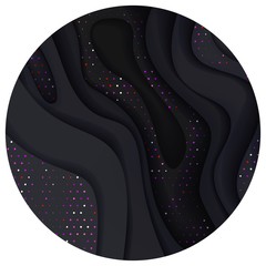 Obraz premium Black and golden halftone effect pattern with wavy layers. Abstract realistic paper cut shapes texture. 3d luxury relief background. Vector illustration