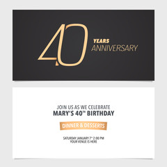 40 years anniversary invitation card vector illustration. Design template element